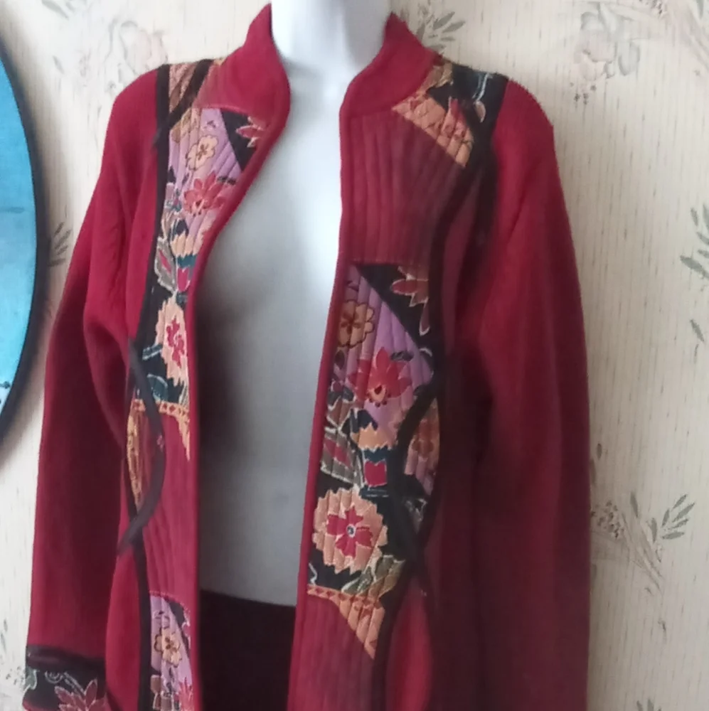 Koos of course cardigan sweeter jacket (Xs )silk wool floral embroidery art - Picture 2 of 8
